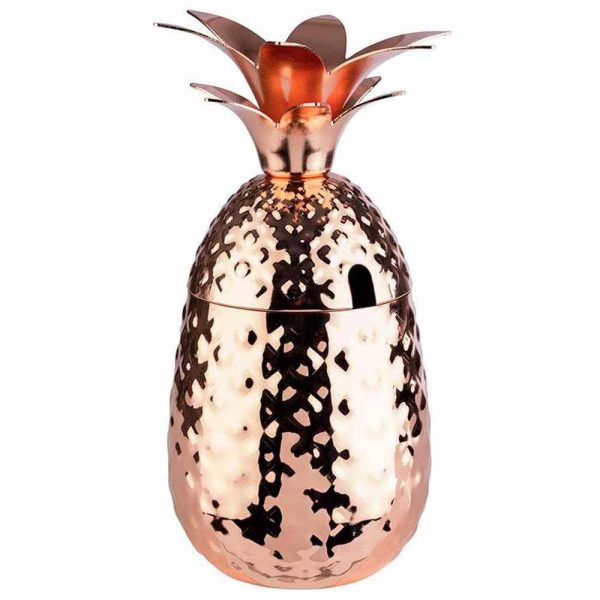 Produto de luxo: copo de ananás de 45,5cl em cobre com palhinha para desfrutar de bebidas com estilo. Ideal para presentear.